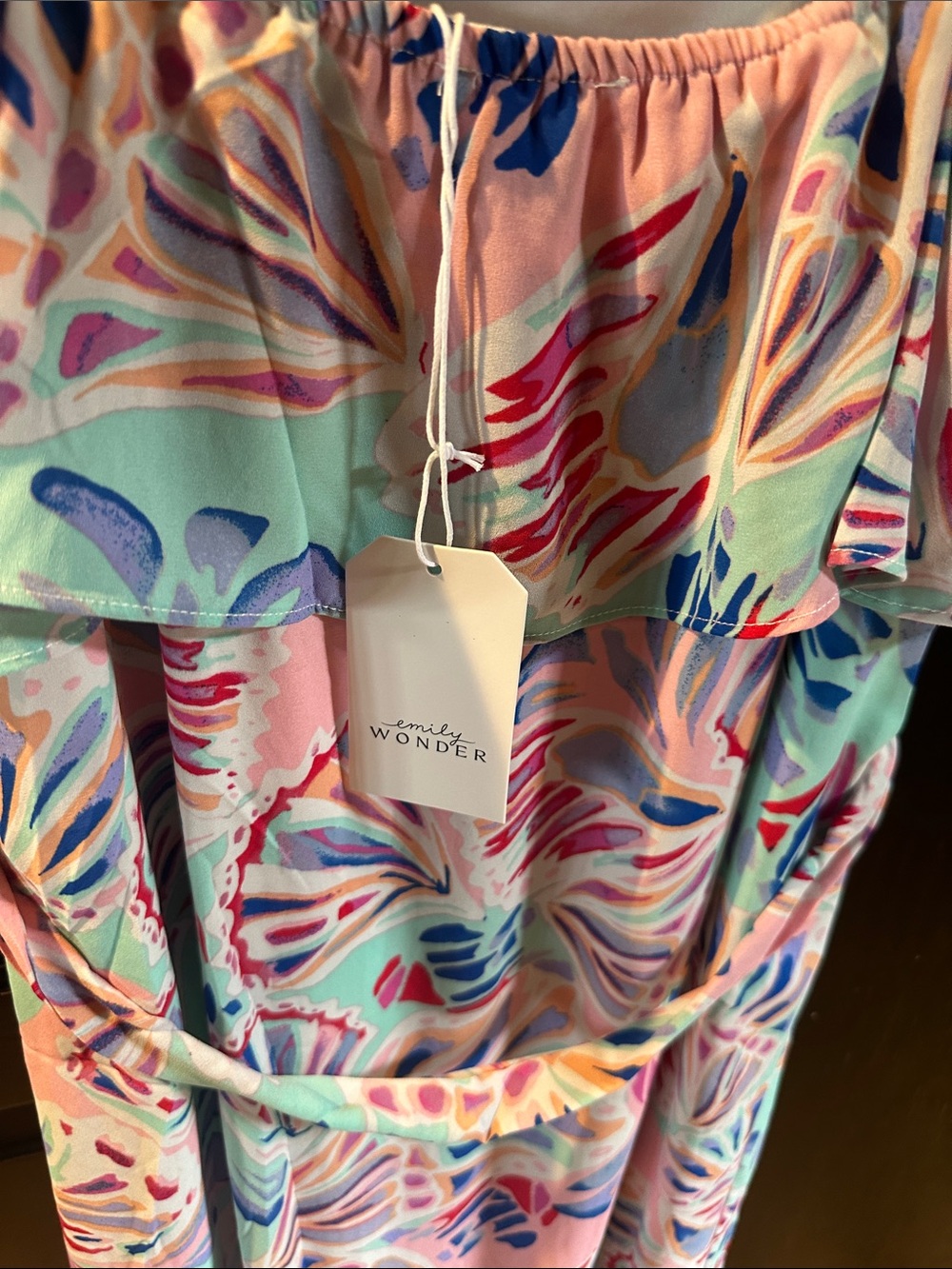 Pastel Abstract Print Maxi Dress with Tie Waist by Emily Wonder Small - Picture 7 of 10